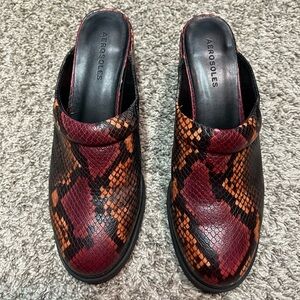 Aerosoles Emon Leather Snake Lug Heel Mules Sz 9.5